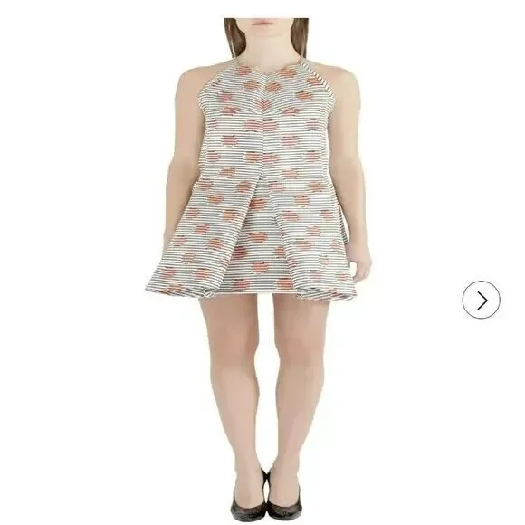 Kenzo White Polka Dot and Stripe Print Sleeveless Flared Dress Sz 36 (US 4) - Picture 1 of 11